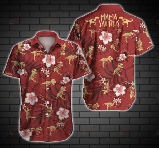 Tlab Mamasaurus Floral And Leaves Pattern Curved Hawaiian Shirt In Red