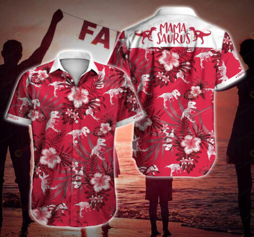 Tlab Mamasaurus Floral And Leaves Pattern Curved Hawaiian Shirt In Red And White