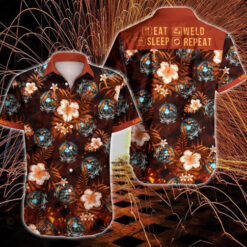 Tlab Welder Eat Sleep Weld Repeat Curved Hawaiian Shirt