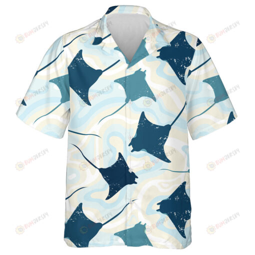 Top View Of Manta Rays In Water Light Blue And Yellow Abstract Background Hawaiian Shirt