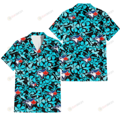 Toronto Blue Jays Blue Hibiscus Blue Coconut Tree Black Background 3D Hawaiian Shirt