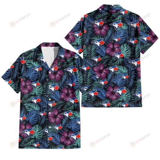 Toronto Blue Jays Dark Magenta Green Leaf Black Background 3D Hawaiian Shirt