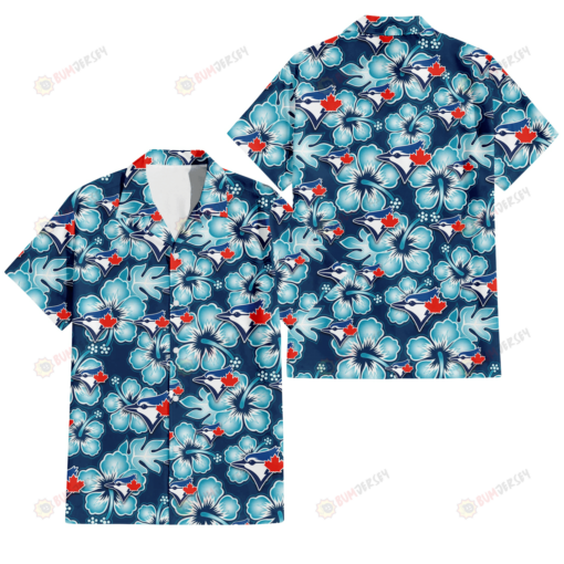 Toronto Blue Jays Dark Turquoise Hibiscus Navy Background 3D Hawaiian Shirt