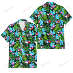 Toronto Blue Jays Electro Color Hibiscus Black Background 3D Hawaiian Shirt