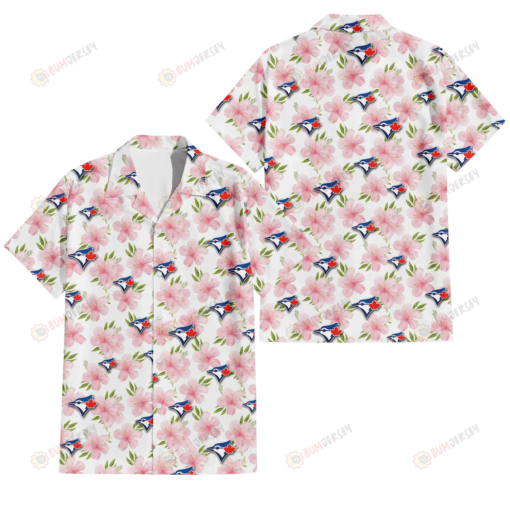 Toronto Blue Jays Light Pink Hibiscus White Background 3D Hawaiian Shirt