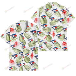 Toronto Blue Jays Light Salmon Hibiscus Green Leaf White Background 3D Hawaiian Shirt