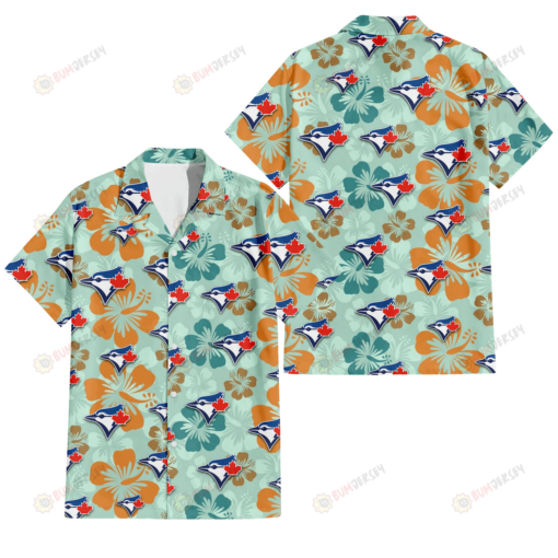 Toronto Blue Jays Orange Green Hibiscus Pale Green Background 3D Hawaiian Shirt