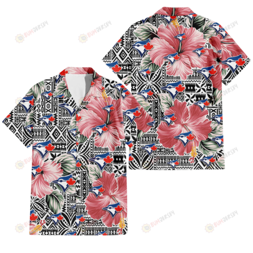 Toronto Blue Jays Pink Hibiscus Black Pattern White Background 3D Hawaiian Shirt