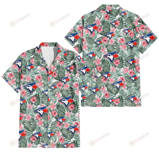 Toronto Blue Jays Pink Hibiscus Porcelain Flower Tropical Leaf White Background 3D Hawaiian Shirt