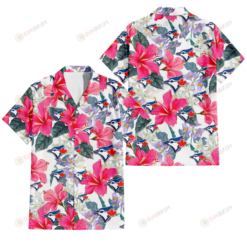 Toronto Blue Jays Pink Hibiscus White Orchid White Background 3D Hawaiian Shirt
