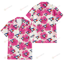 Toronto Blue Jays Pink White Hibiscus Misty Rose Background 3D Hawaiian Shirt