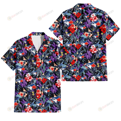 Toronto Blue Jays Red Hibiscus Caro Black Background 3D Hawaiian Shirt