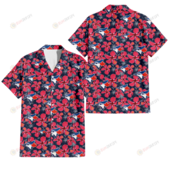 Toronto Blue Jays Red Hibiscus Dark Gray Background 3D Hawaiian Shirt