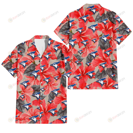Toronto Blue Jays Red Hibiscus Gray Leaf Gainsboro Background 3D Hawaiian Shirt