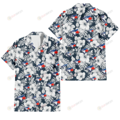Toronto Blue Jays Sketch Hibiscus Leaf Dark Gray Background 3D Hawaiian Shirt