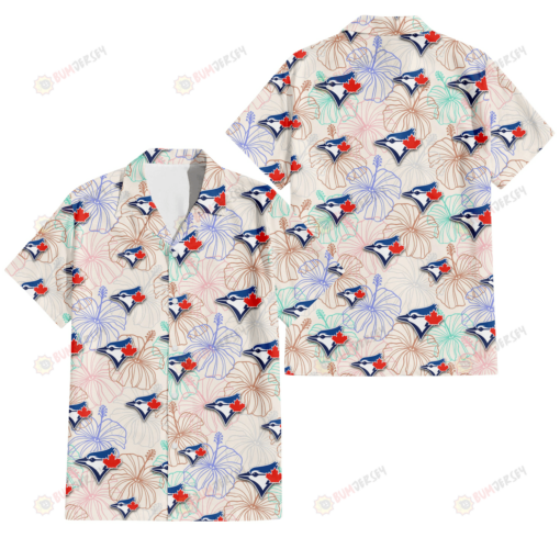 Toronto Blue Jays Sketch Pastel Hibiscus Beige Background 3D Hawaiian Shirt