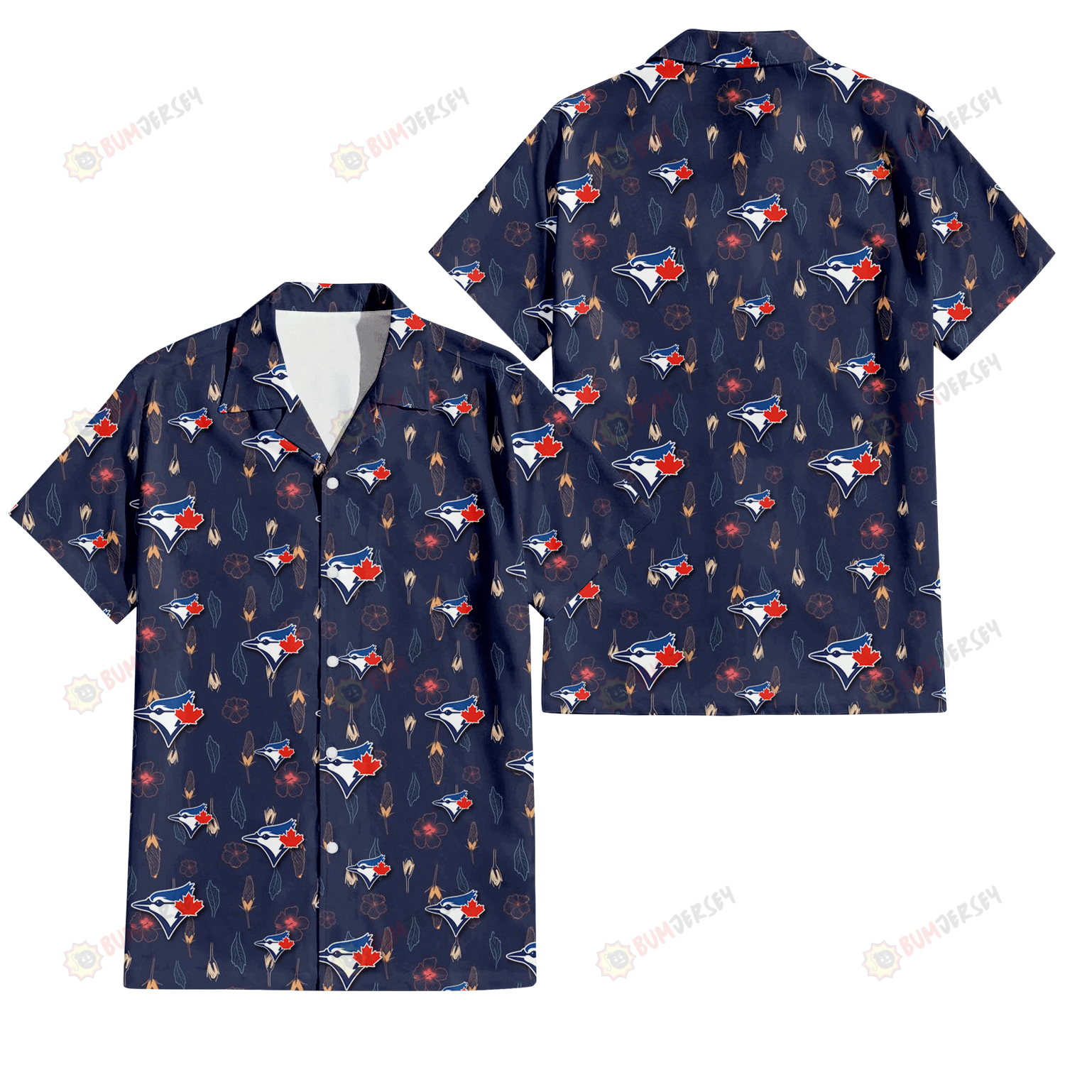 Toronto Blue Jays Small Hibiscus Buds Navy Background 3D Hawaiian Shirt