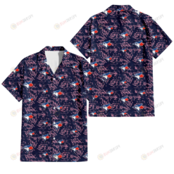 Toronto Blue Jays Thistle Sketch Hibiscus Dark Slate Blue Background 3D Hawaiian Shirt