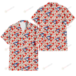 Toronto Blue Jays Tiny Red Hibiscus Green Leaf White Cube Background 3D Hawaiian Shirt