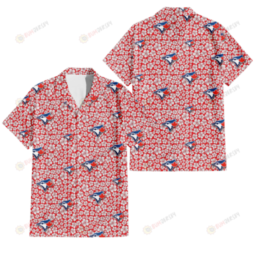 Toronto Blue Jays Tiny White Hibiscus Pattern Red Background 3D Hawaiian Shirt