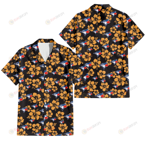 Toronto Blue Jays Tiny Yellow Hibiscus Black Background 3D Hawaiian Shirt