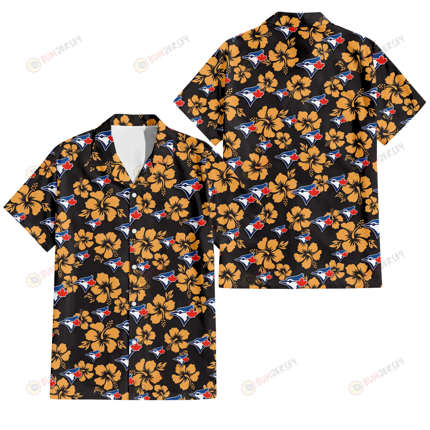 Toronto Blue Jays Tiny Yellow Hibiscus Black Background 3D Hawaiian Shirt