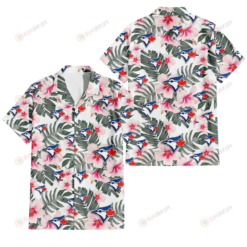 Toronto Blue Jays White Hibiscus Green Leaf White Background 3D Hawaiian Shirt