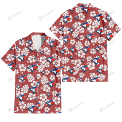 Toronto Blue Jays White Hibiscus Indian Red Background 3D Hawaiian Shirt