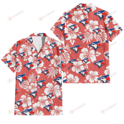 Toronto Blue Jays White Hibiscus Salmon Background 3D Hawaiian Shirt