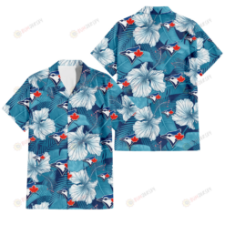 Toronto Blue Jays White Hibiscus Turquoise Banana Leaf Navy Background 3D Hawaiian Shirt