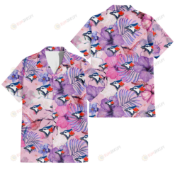 Toronto Blue Jays White Purple Hibiscus Pink Hummingbird Pink Background 3D Hawaiian Shirt