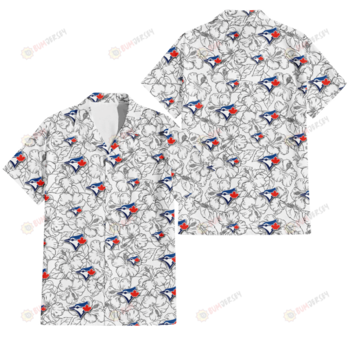 Toronto Blue Jays White Sketch Hibiscus Pattern White Background 3D Hawaiian Shirt