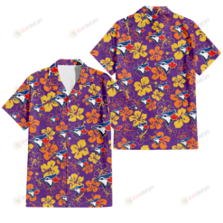 Toronto Blue Jays Yellow And Orange Hibiscus Purple Background 3D Hawaiian Shirt