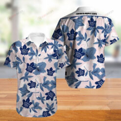 Toronto Maple Leafs Floral & Leaf Pattern Curved Hawaiian Shirt In Pink & Blue