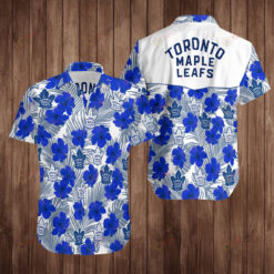 Toronto Maple Leafs Floral & Leaf Pattern Curved Hawaiian Shirt In White & Blue