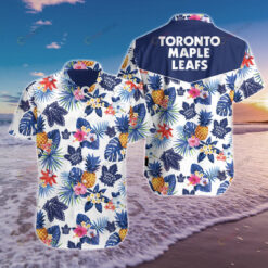 Toronto Maple Leafs Pineapple Pattern Curved Hawaiian Shirt In White & Blue