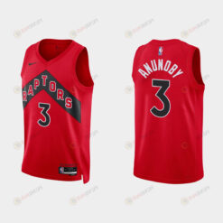 Toronto Raptors 3 OG Anunoby 2022-23 Icon Edition Red Men Jersey