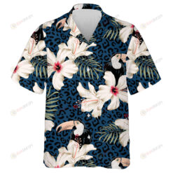 Toucans Hibiscus Flowers And Palm Leaves On Leopard Skin Hawaiian Shirt