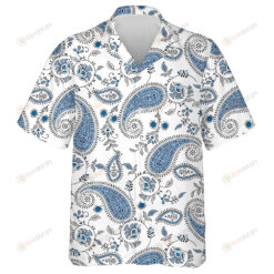 Traditional Blue Indian Paisley Floral Branches Hand Drawn Pattern Hawaiian Shirt