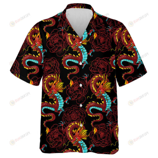 Traditional Chinese Dragons And Red Peonies Hawaiian Shirt