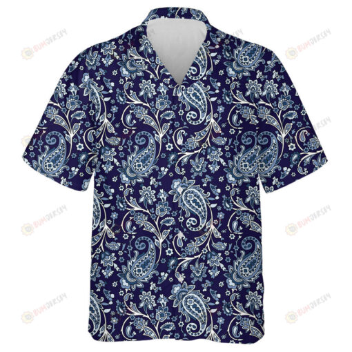 Traditional Indian Paisley Pattern On Dark Blue Background Hawaiian Shirt