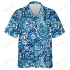 Traditional Paisley Floral And Leaves In Blue Color Pattern Hawaiian Shirt