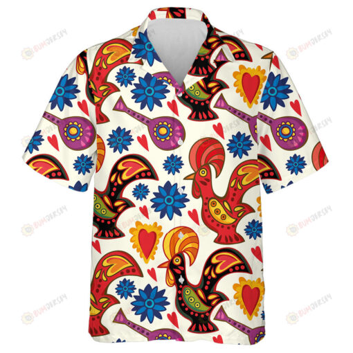 Traditional Portuguese Chicken Rooster In Bright Colors Hawaiian Shirt