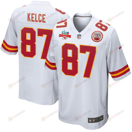 Travis Kelce 87 Kansas City Chiefs Super Bowl LVII Champions 3 Stars Men's Jersey - White