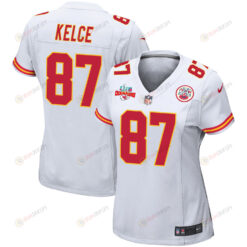 Travis Kelce 87 Kansas City Chiefs Super Bowl LVII Champions 3 Stars WoMen's Jersey - White