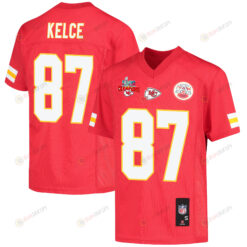 Travis Kelce 87 Kansas City Chiefs Super Bowl LVII Champions 3 Stars Youth Jersey - Red