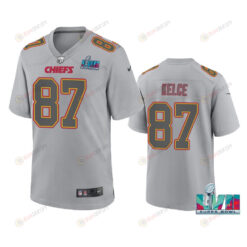 Travis Kelce 87 Kansas City Chiefs Super Bowl LVII Patch Atmosphere Fashion Game Jersey - Gray