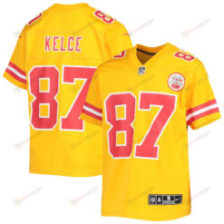 Travis Kelce 87 Kansas City Chiefs Youth Inverted Team Game Jersey - Gold