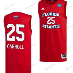 Tre Carroll 25 FAU Owls 2023 March Madness Basketball Men Jersey- Red