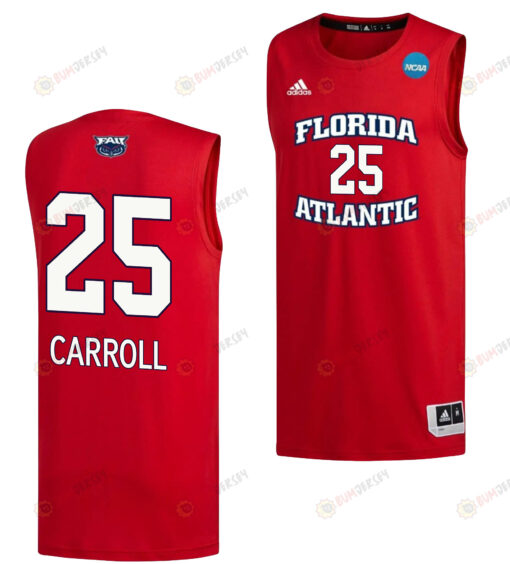 Tre Carroll 25 FAU Owls 2023 March Madness Basketball Men Jersey- Red